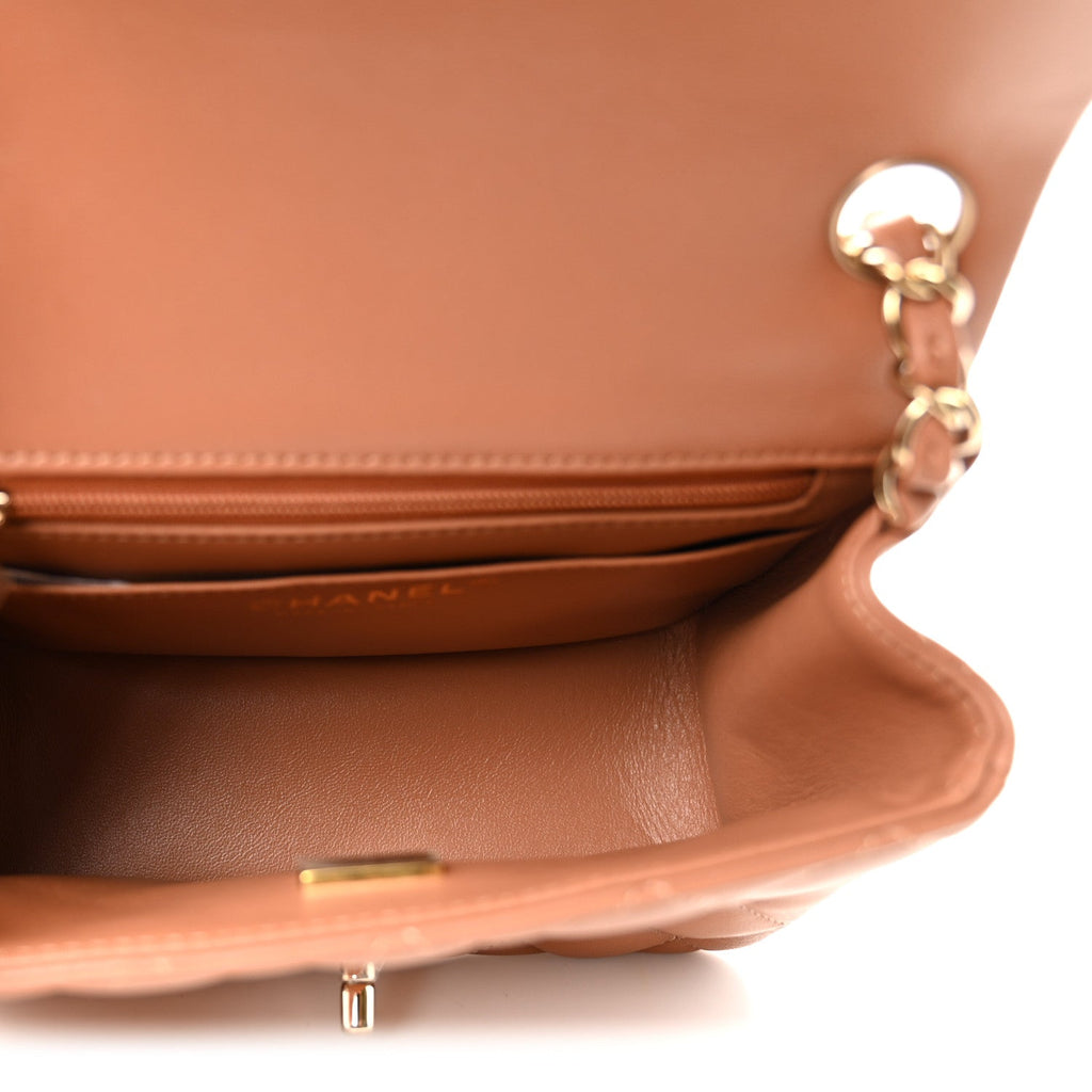 Lambskin Quilted Mini Square Flap Brown