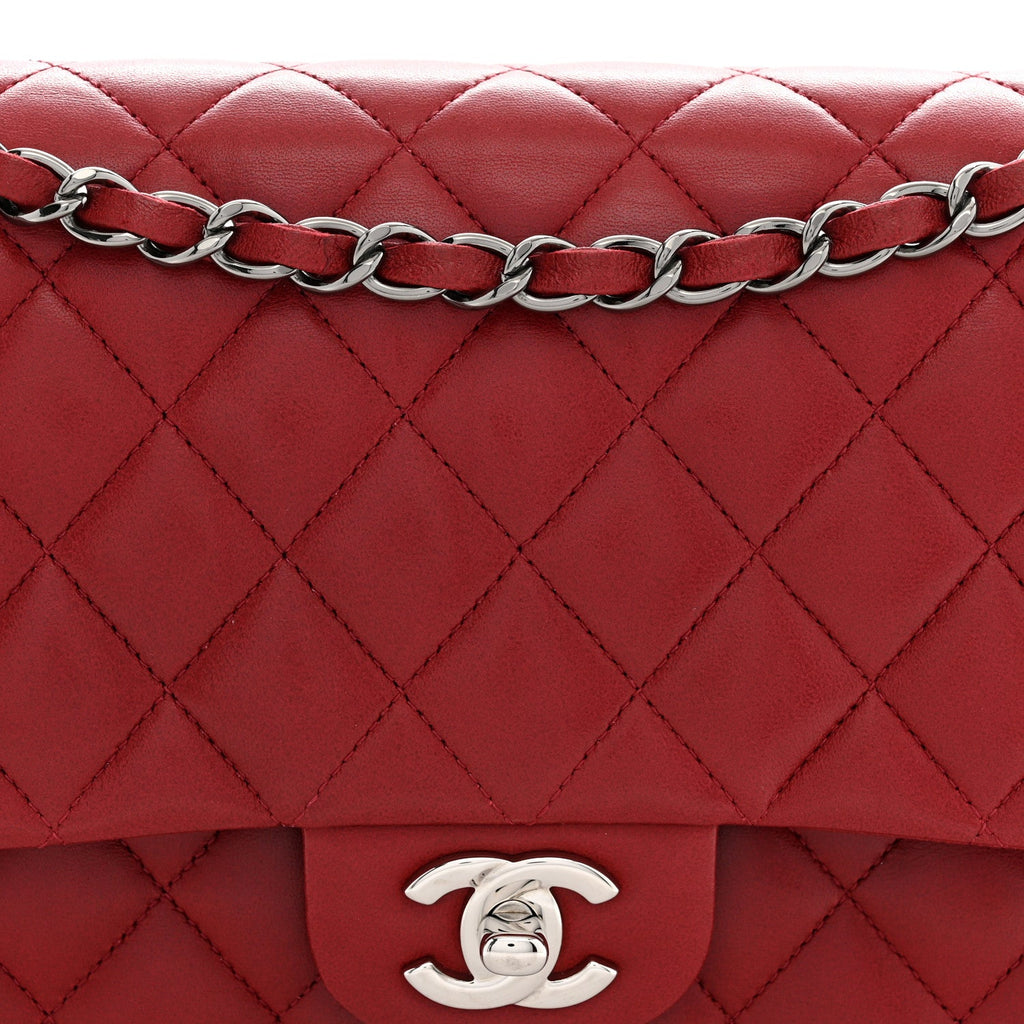 Lambskin Quilted Medium Double Flap Red