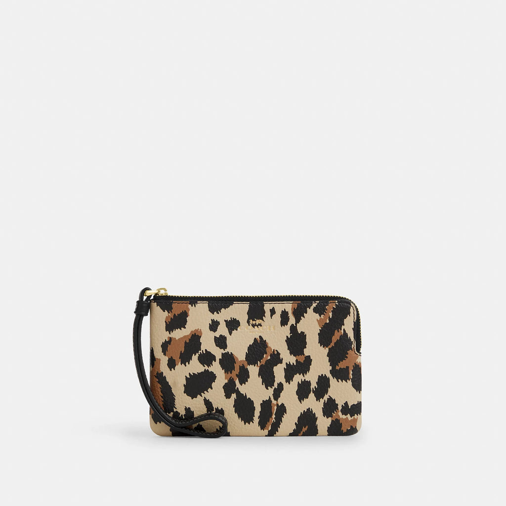 Coach Outlet Corner Zip Wristlet With Leopard Print
