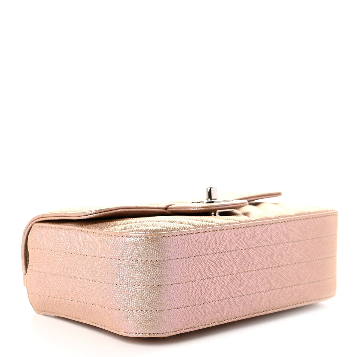 Iridescent Caviar Chevron Quilted Mini Rectangular Flap Light Gold