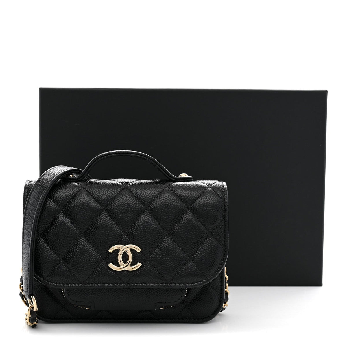 Caviar Quilted Business Affinity Clutch With Chain Black