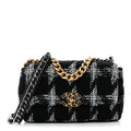 Tweed Quilted Medium Chanel 19 Flap Black White