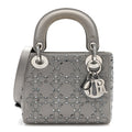 Satin Crystal Cannage Mini Lady Dior Gray