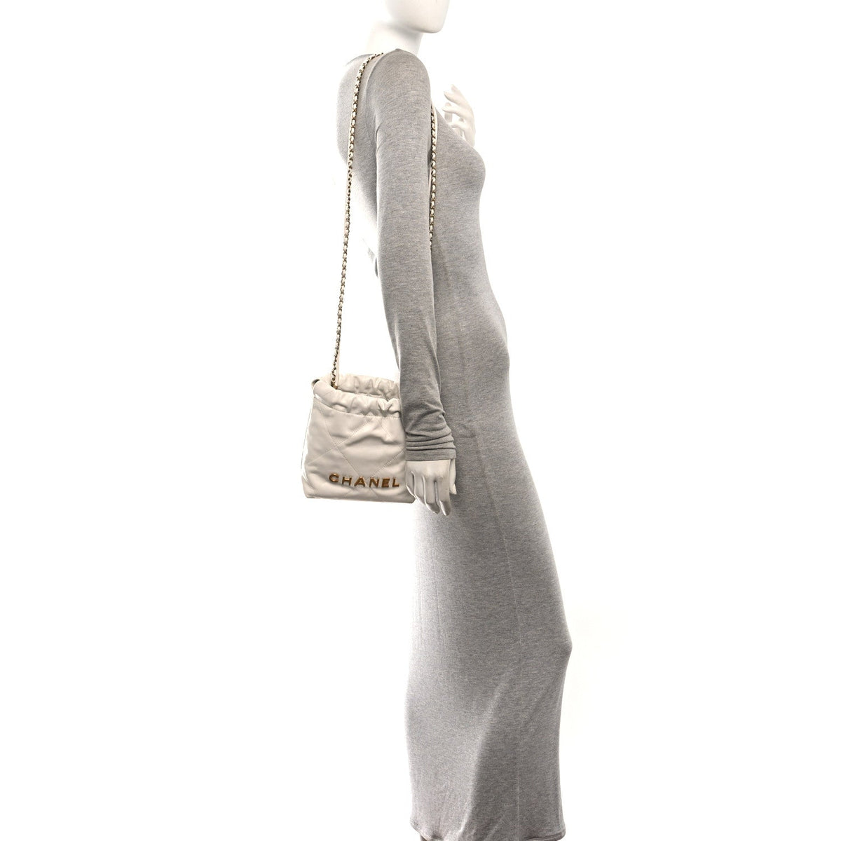 Shiny Calfskin Quilted Mini Chanel 22 White