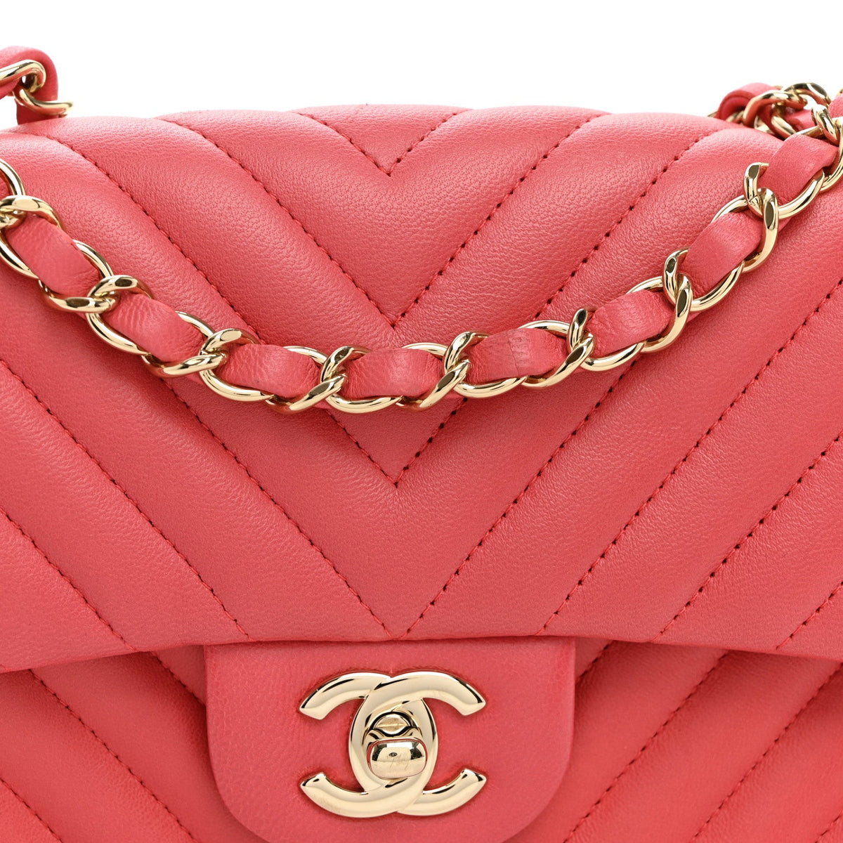 Lambskin Chevron Quilted Mini Rectangular Flap Pink