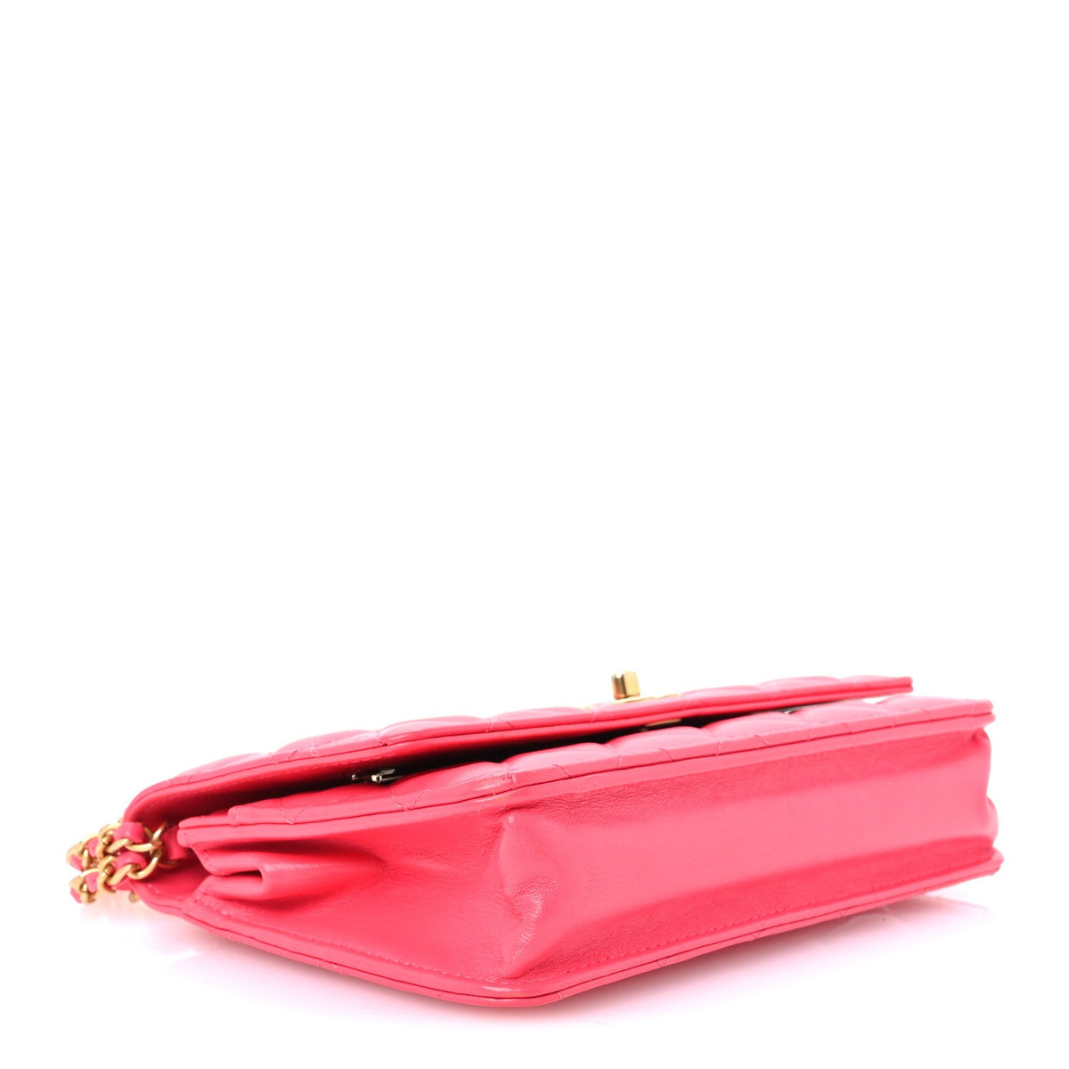 Lambskin Enamel Quilted CC Wallet on Chain WOC Pink