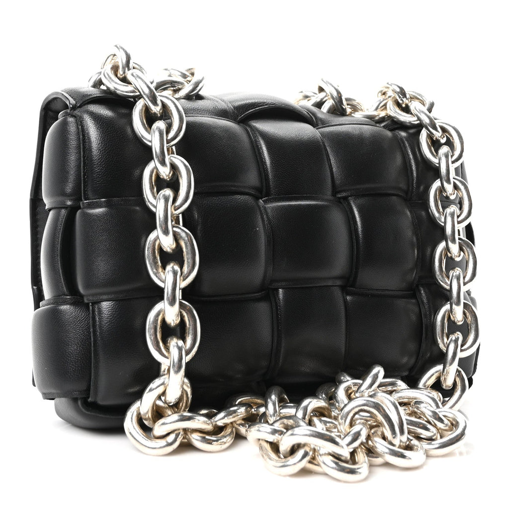 Lambskin Maxi Intreccio Padded Chain Cassette Crossbody Bag Black