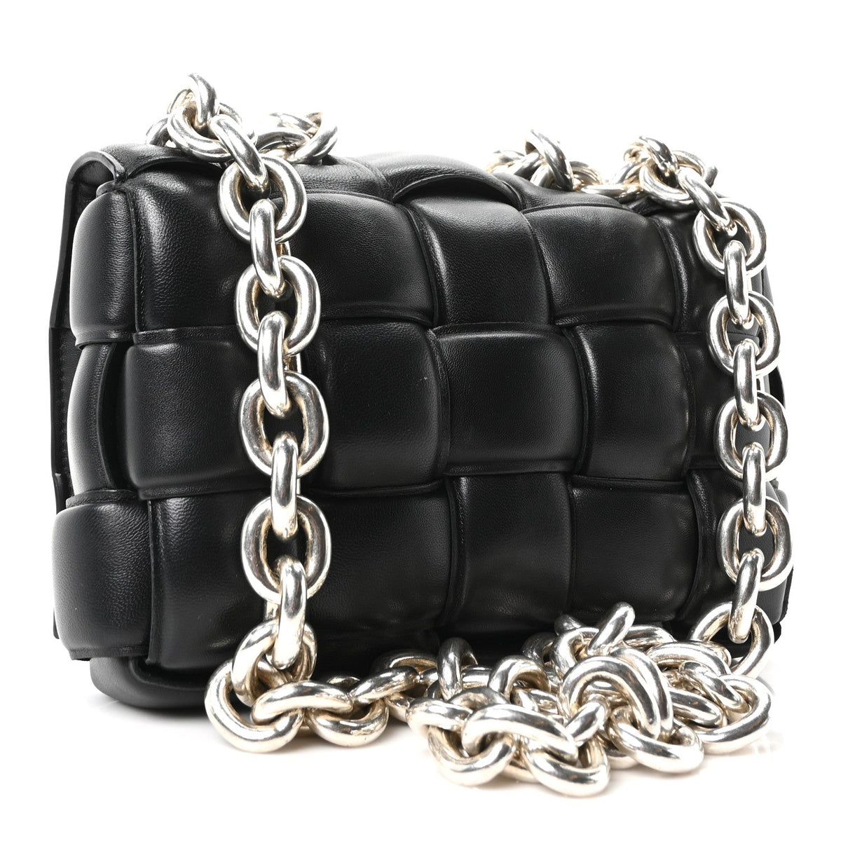 Lambskin Maxi Intreccio Padded Chain Cassette Crossbody Bag Black
