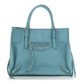 Supple Calfskin Papier Mini A4 Zip Around Tote Bleu Caraibes