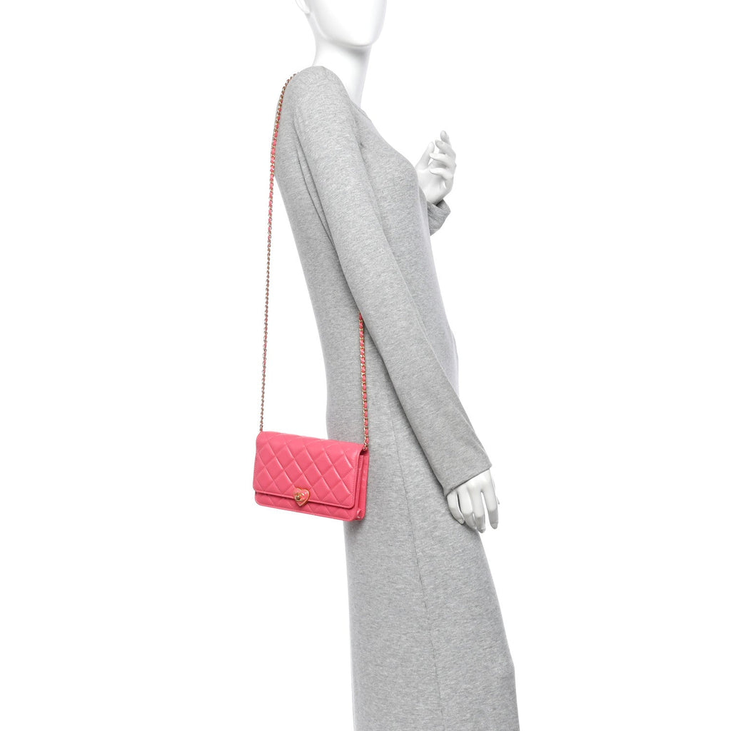 Lambskin Plexiglass Quilted Coco Love Wallet On Chain WOC Pink