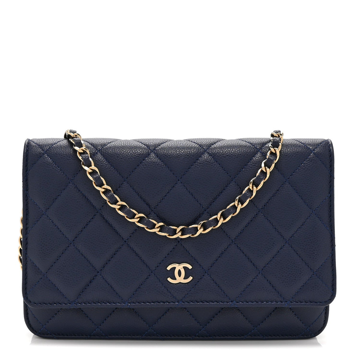 Caviar Quilted Wallet on Chain WOC Navy Blue