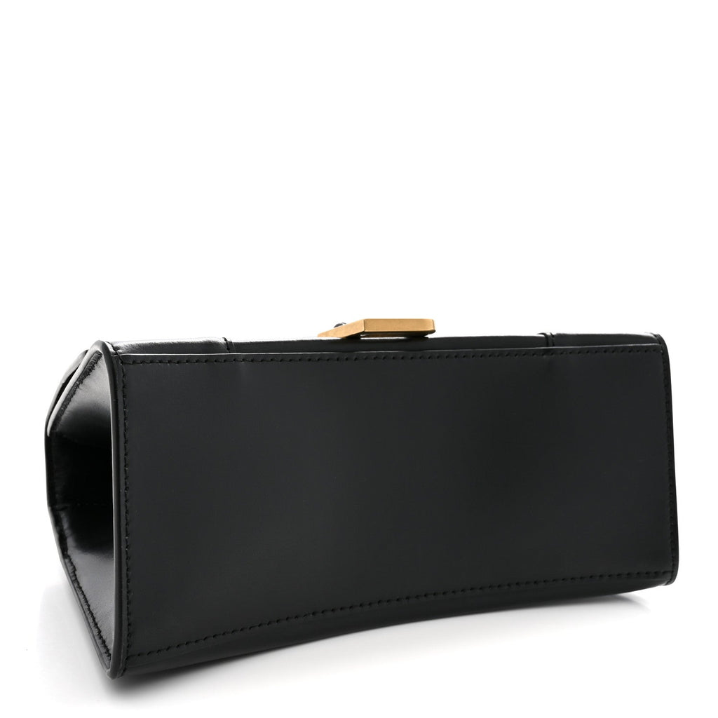 Shiny Box Calfskin Small Hourglass Top Handle Bag Black