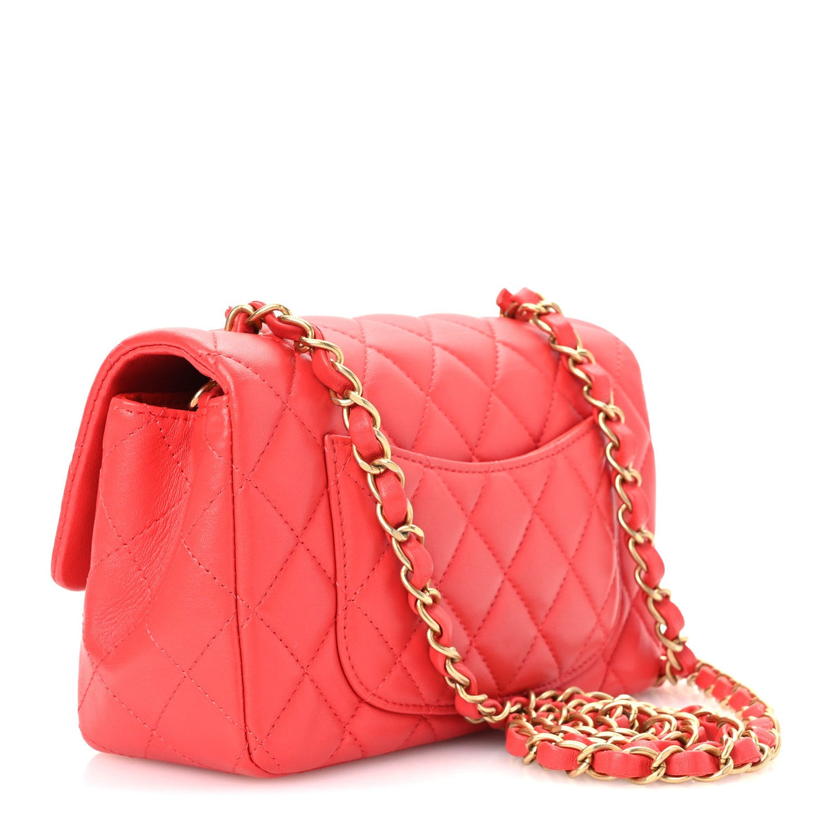 Lambskin Quilted Mini Rectangular Flap Red