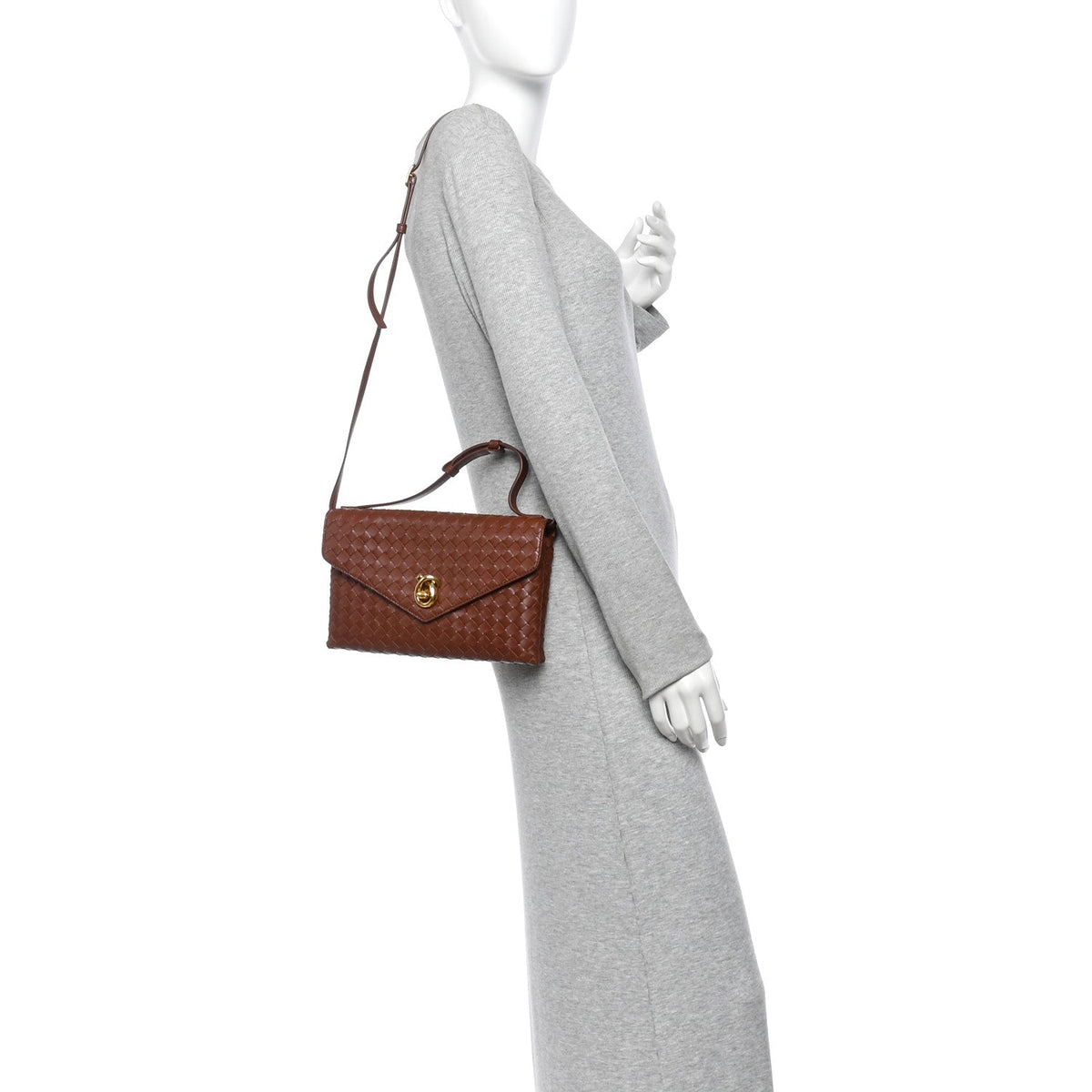 Nappa Intrecciato Knot Lock Top Handle Crossbody Bag Amber