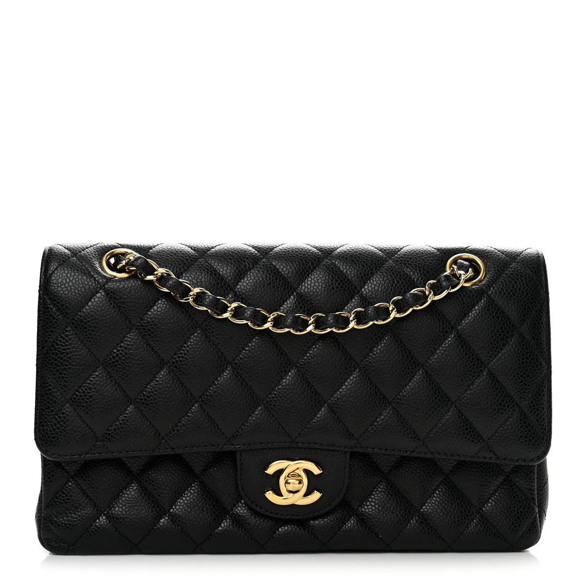 Caviar Quilted Medium Double Flap Black