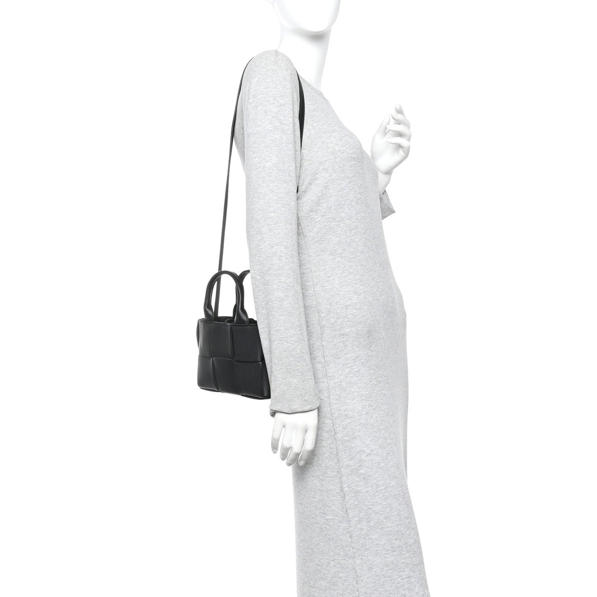 Grained Calfskin Intrecciato Mini Arco Tote Black