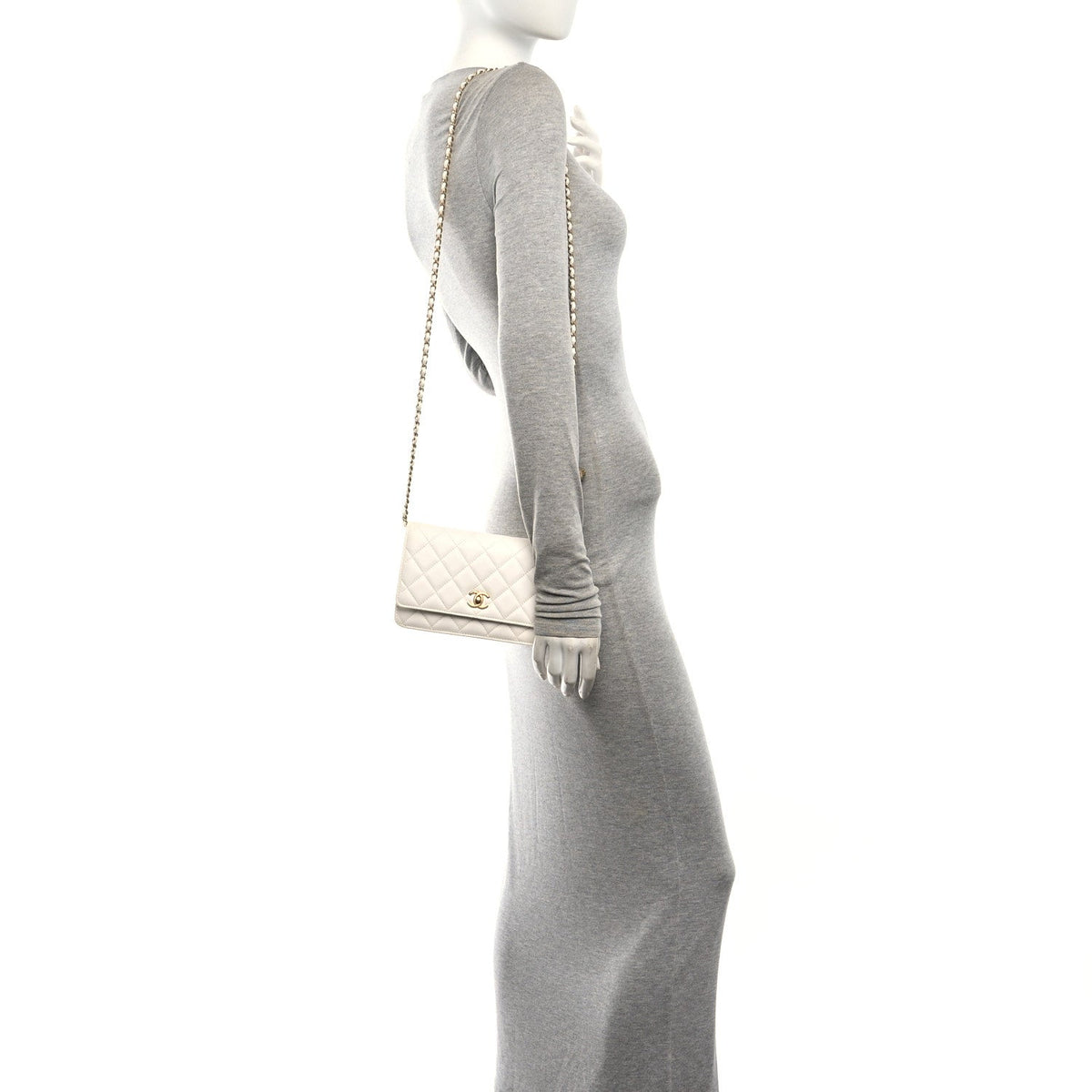 Lambskin Quilted CC Pearl Crush Wallet on Chain WOC White