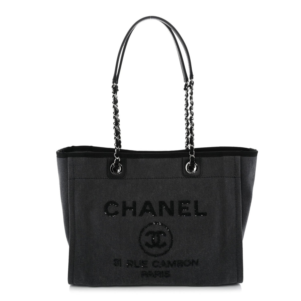 Canvas Sequin Small Deauville Tote Charcoal
