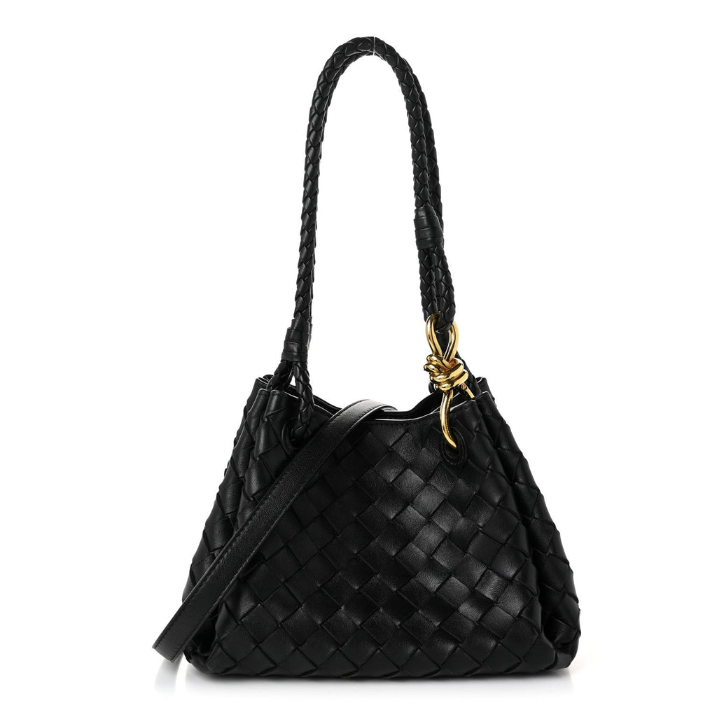 Nappa Intrecciato Small Parachute Shoulder Bag Black