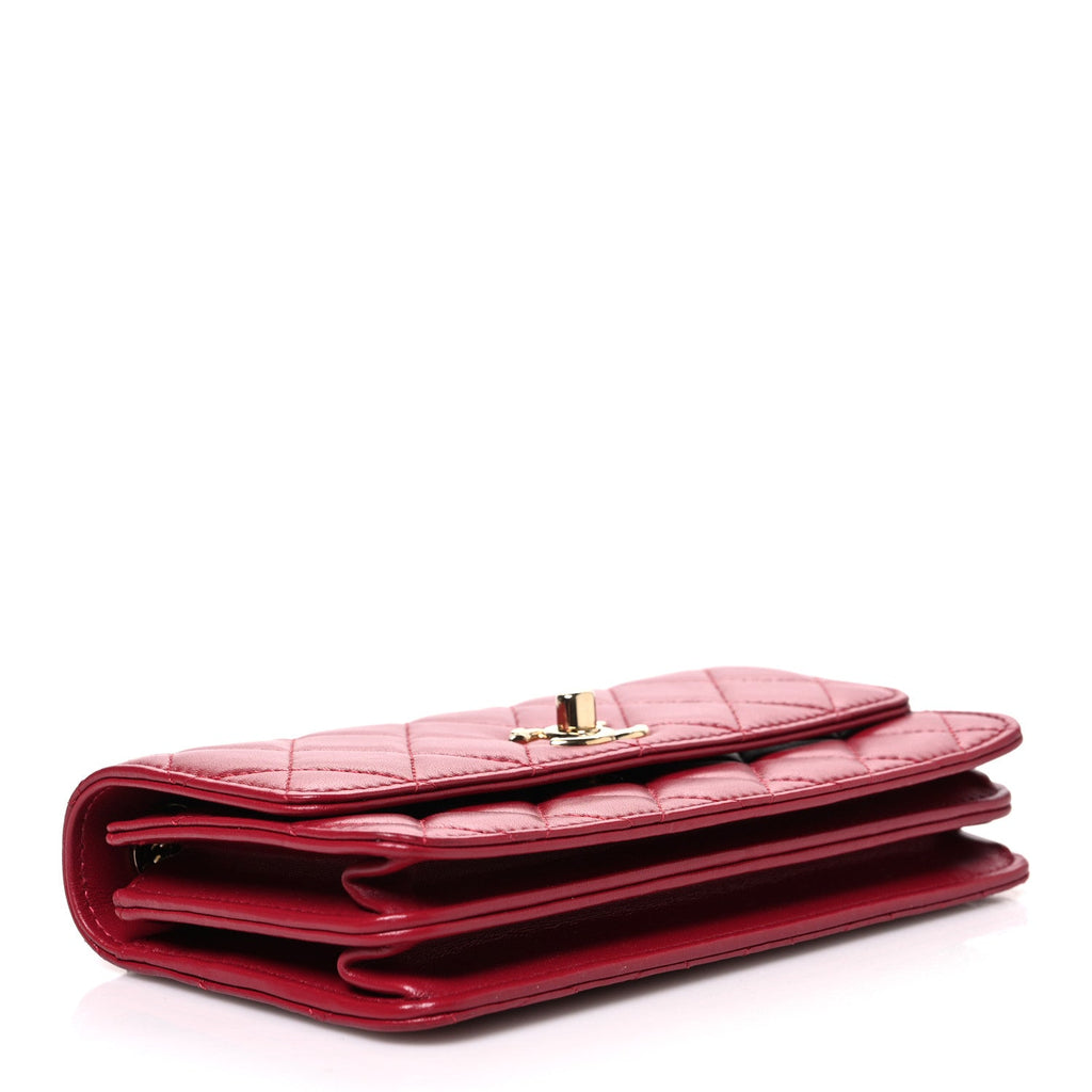 Lambskin Quilted Trendy CC Dual Handle Clutch With Chain Red