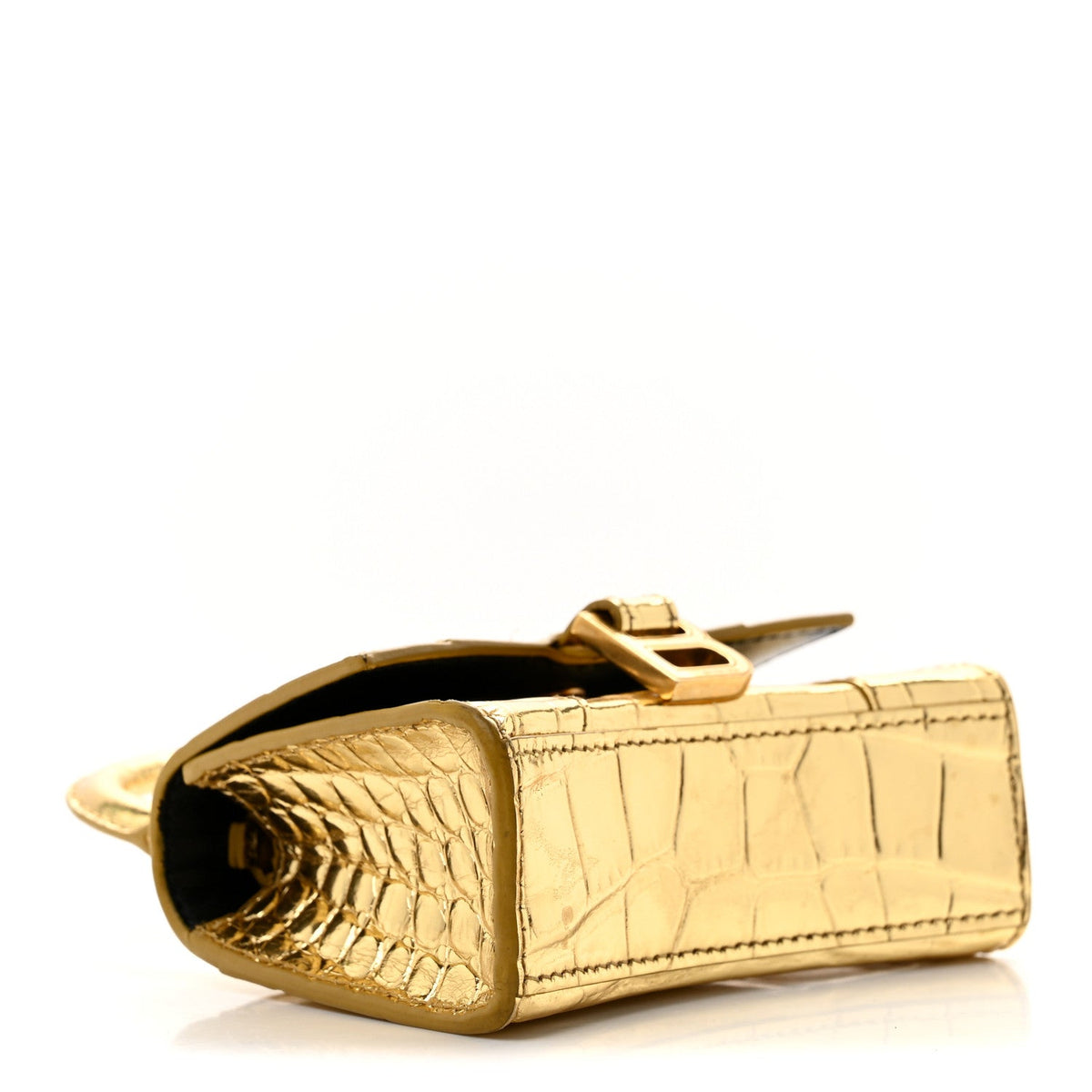 Metallic Calfskin Crocodile Embossed Hourglass Top Handle Bag Mini Gold