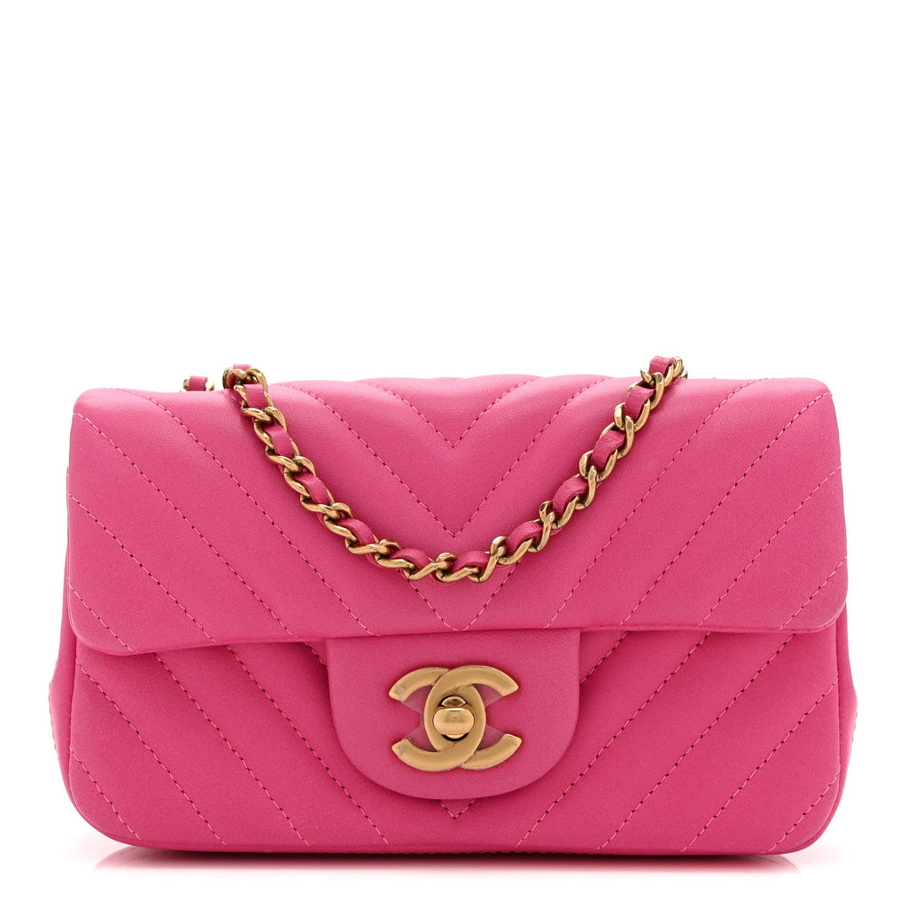 Lambskin Chevron Quilted Mini Rectangular Flap Pink