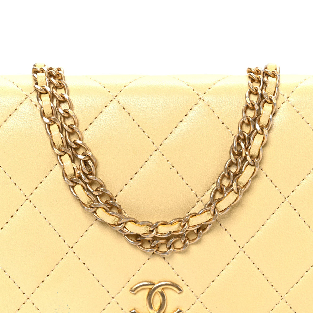 Lambskin Quilted Enamel Wallet On Chain WOC Yellow