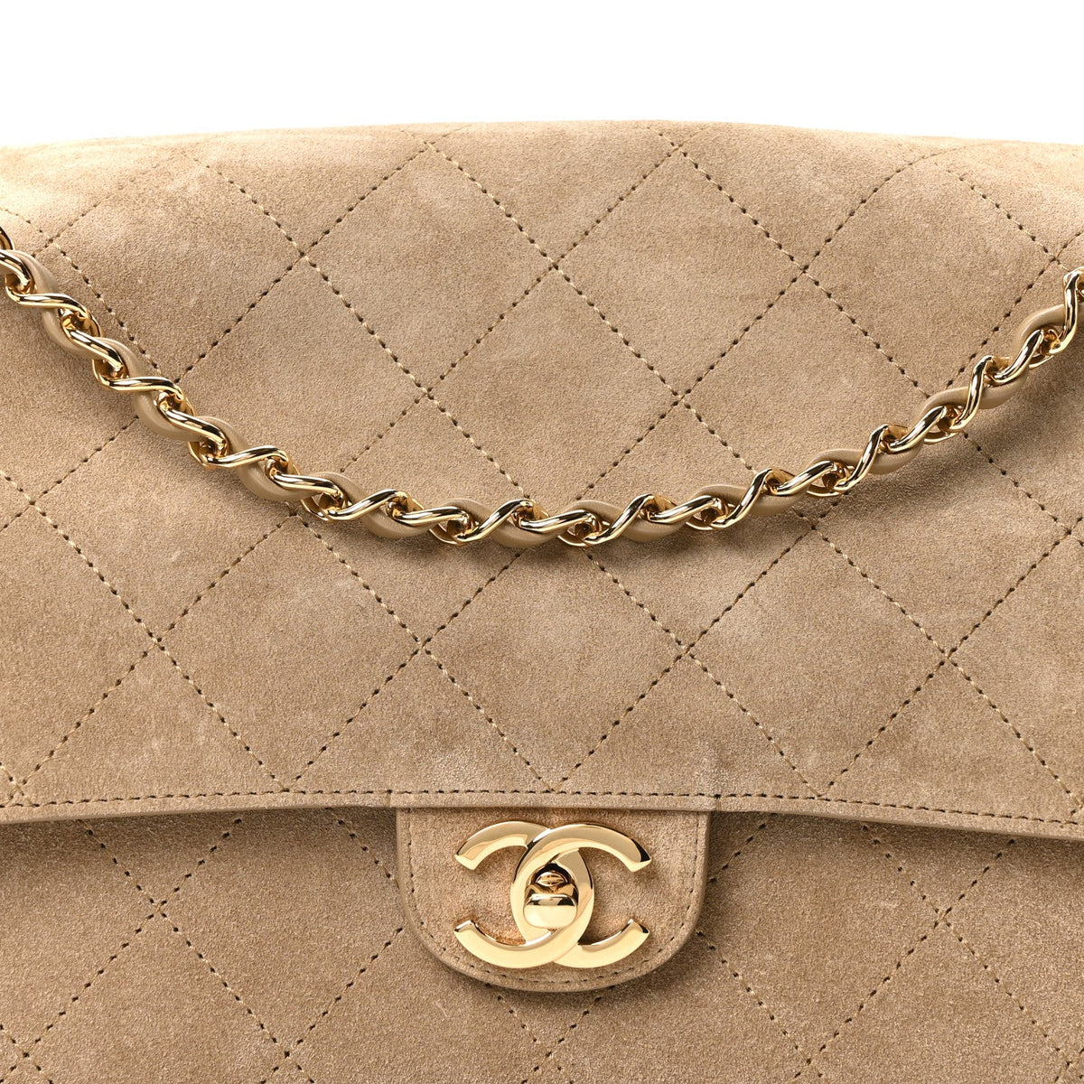 Suede Calfskin Small Souplissimo Maxi Flap Dark Beige
