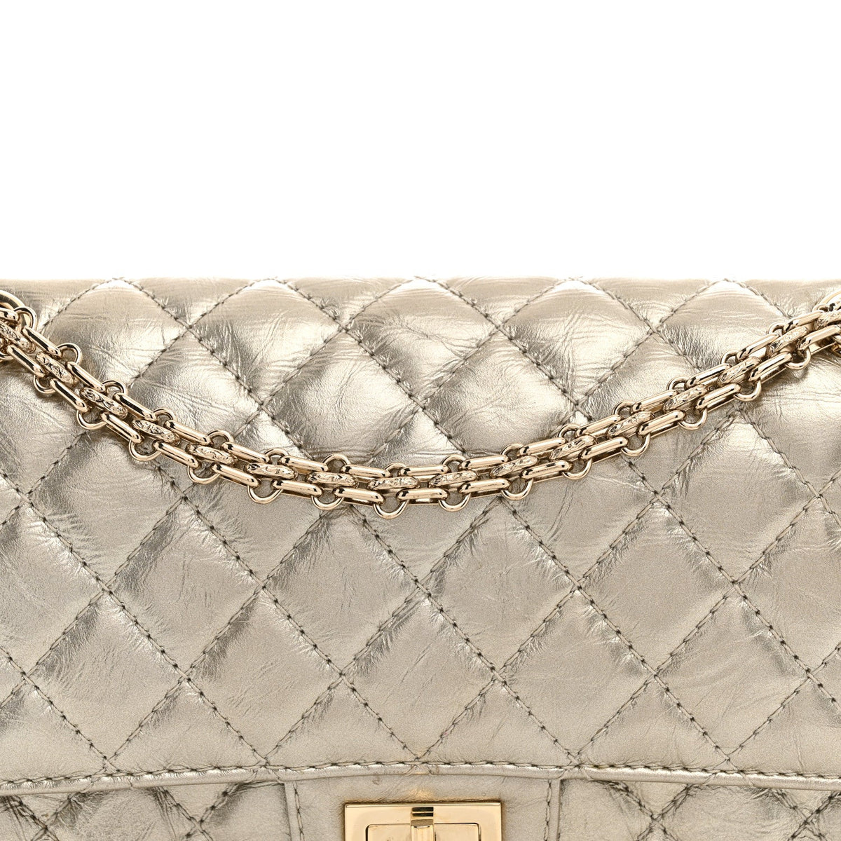 Metallic Aged Calfskin Quilted 2.55 Reissue 225 Flap Pale Gold