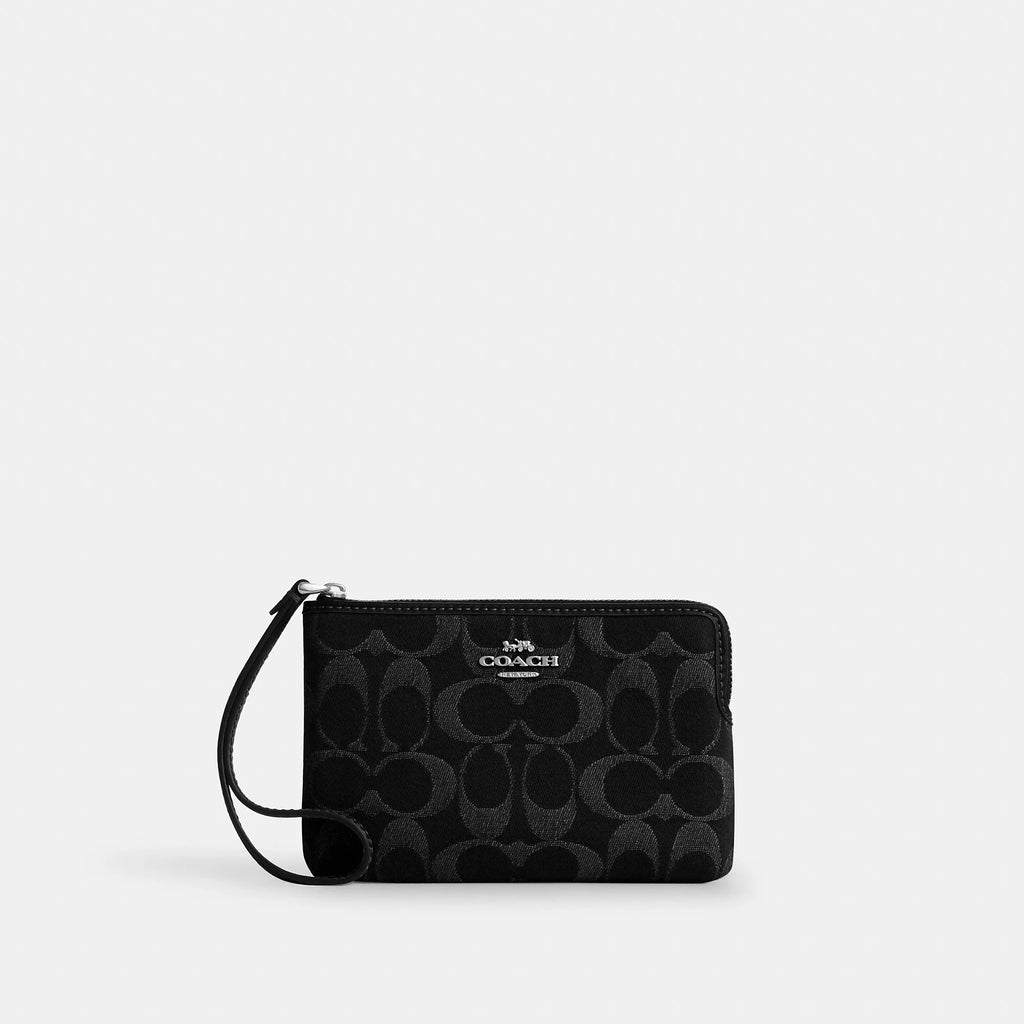 Coach Outlet Corner Zip Wristlet In Signature Denim