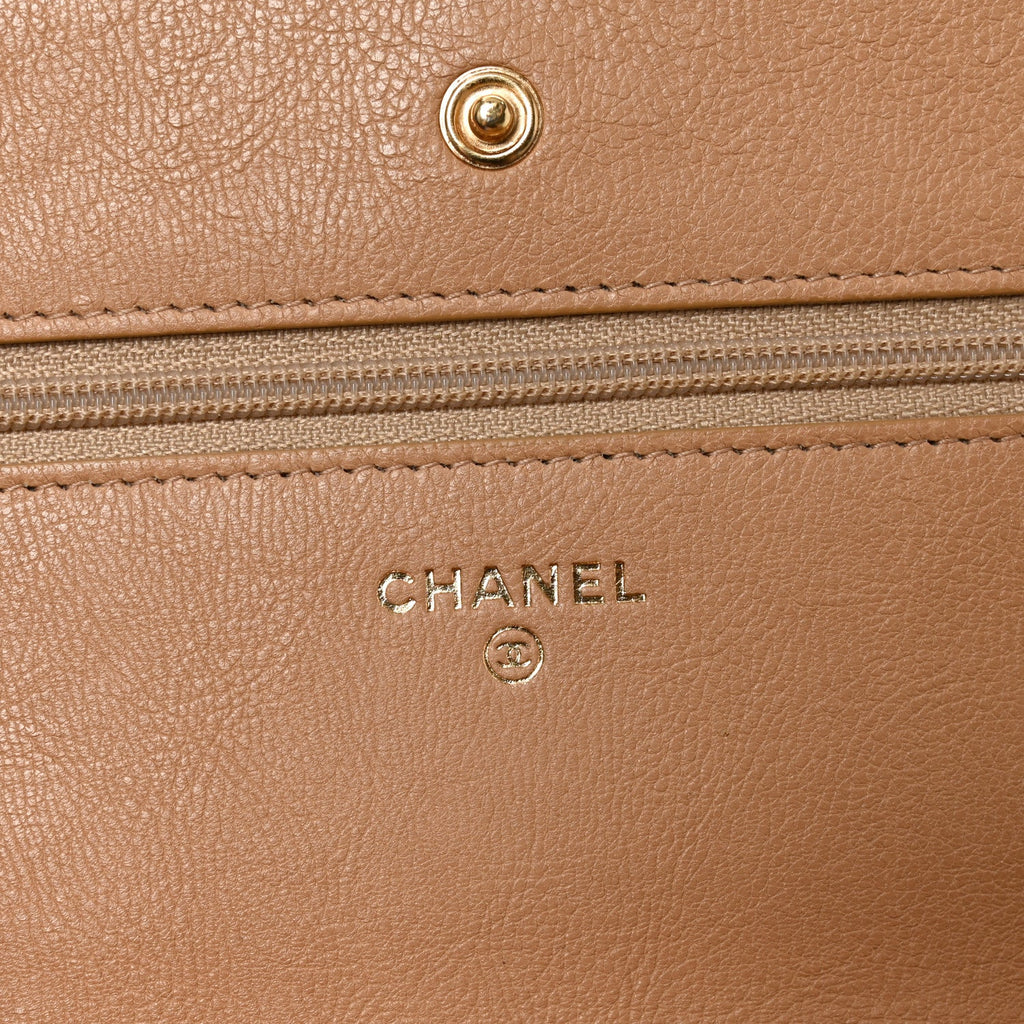Calfskin Chevron Quilted Wallet On Chain WOC Beige