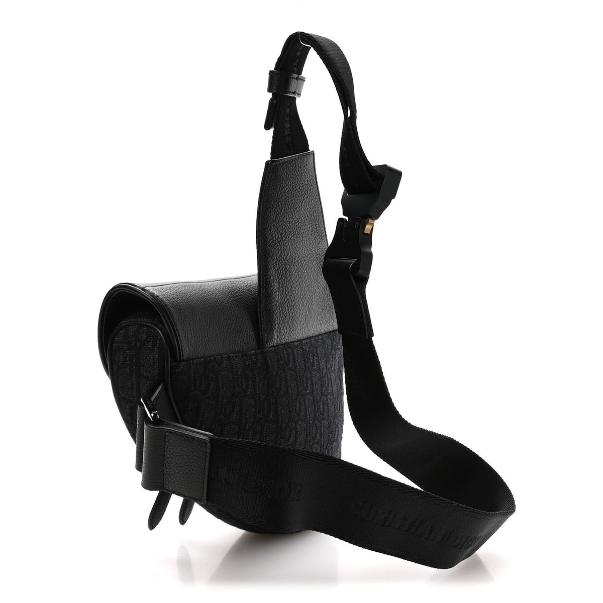 Grained Calfskin Oblique Mens Saddle Bag Black Blue