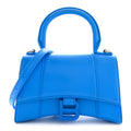 Shiny Box Calfskin Tonal B Hourglass Top Handle Bag XS Screen Blue