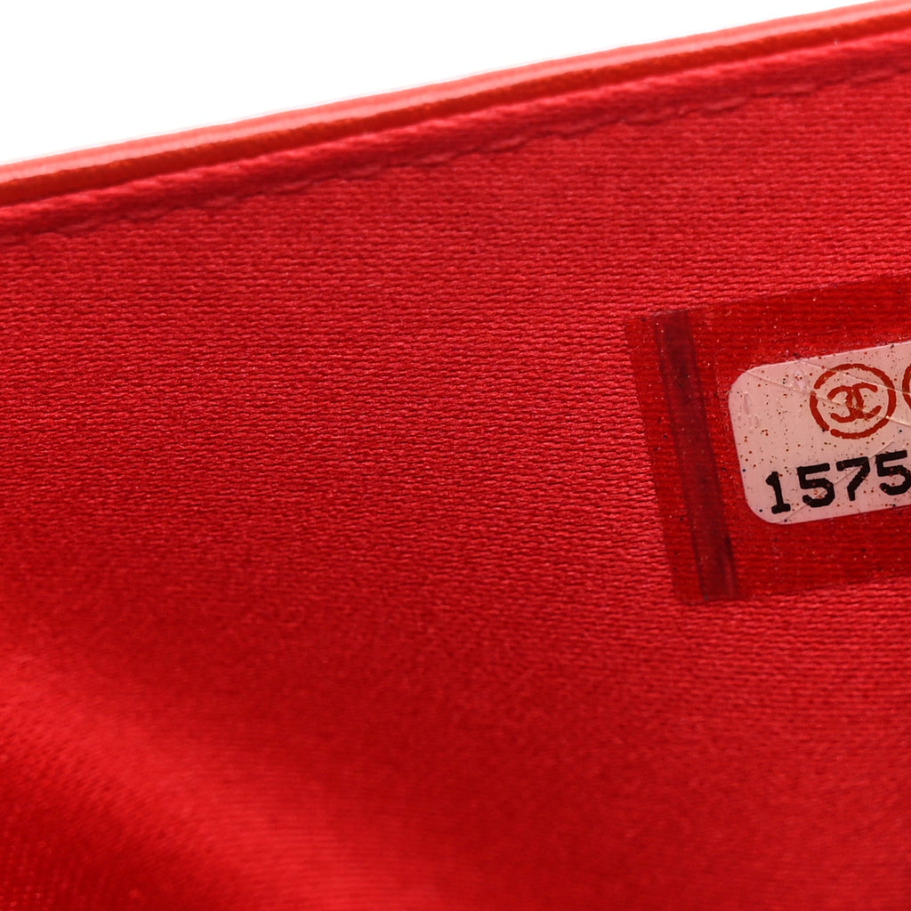 Patent Camellia Embossed Wallet On Chain WOC Dark Red