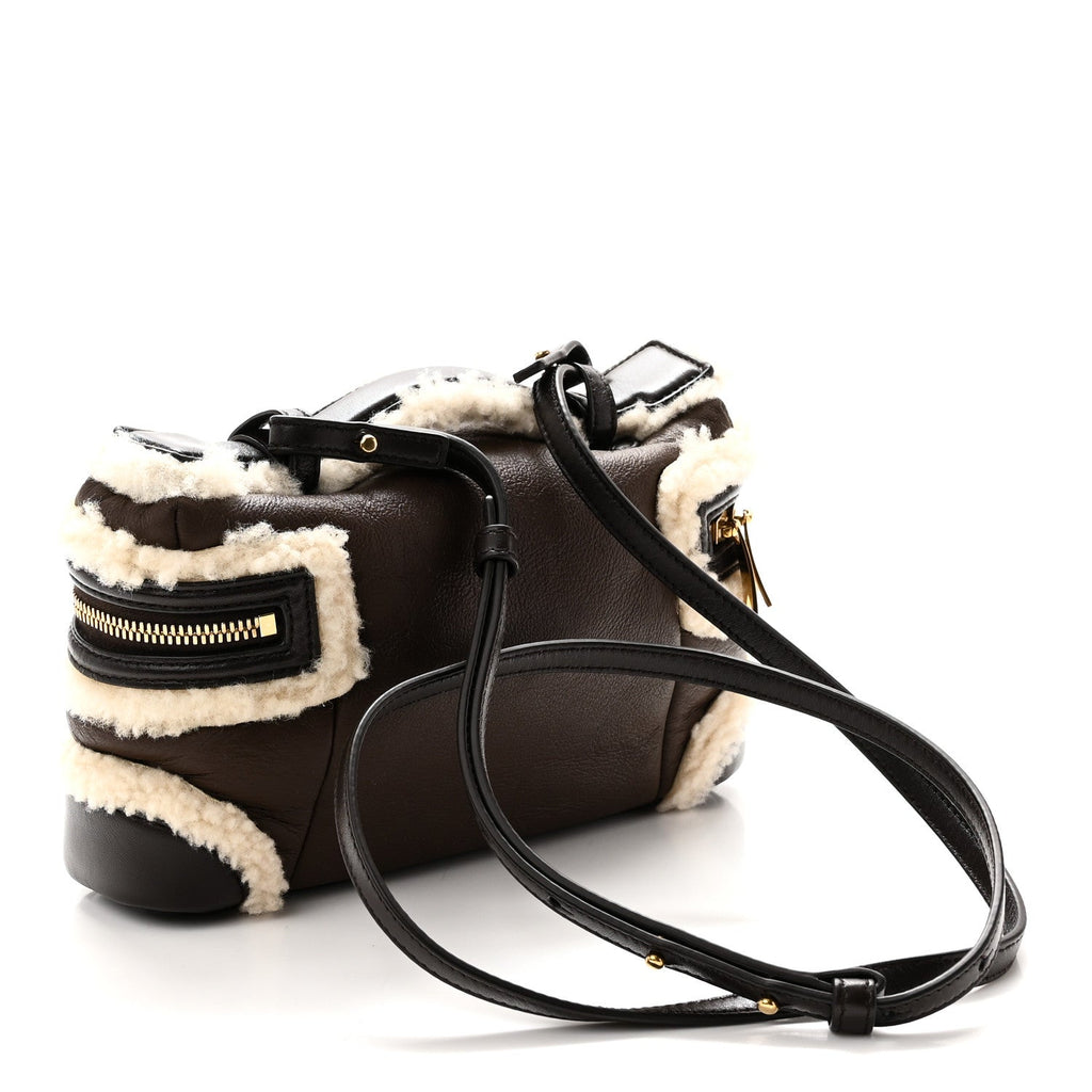 Calfskin Shearling Bang Bang Vanity Case Light Brown Teddy