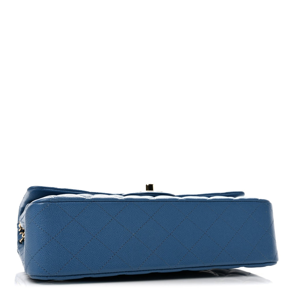 Caviar Quilted Medium Double Flap Blue