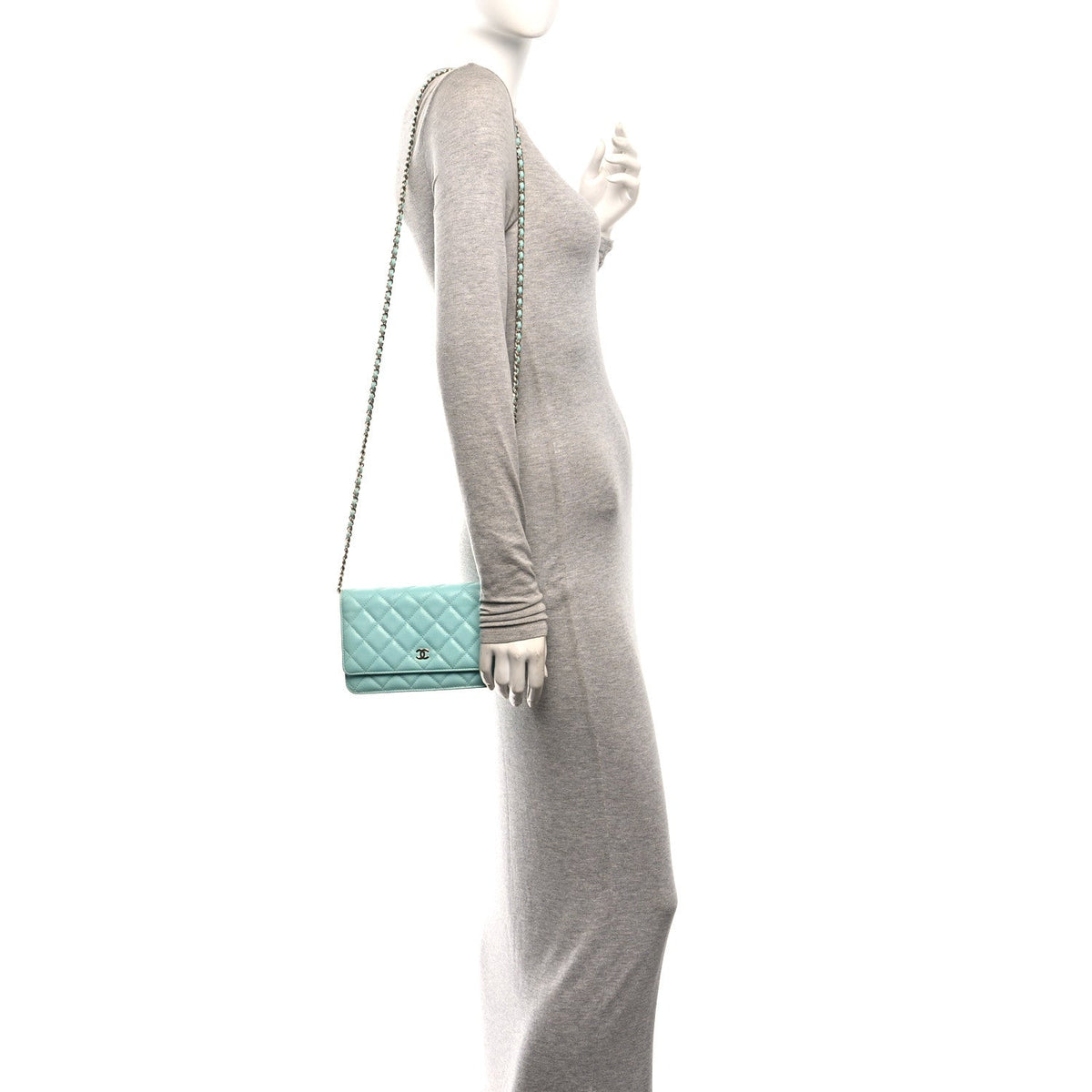Caviar Quilted Wallet On Chain WOC Turquoise