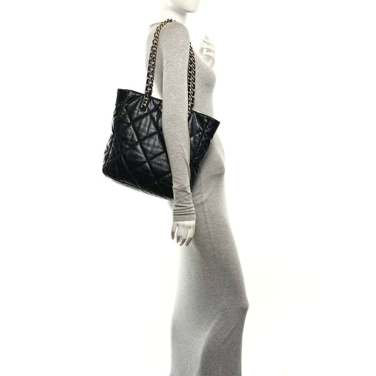 Lambskin Quilted Large Chanel 19 Shopping Tote Black