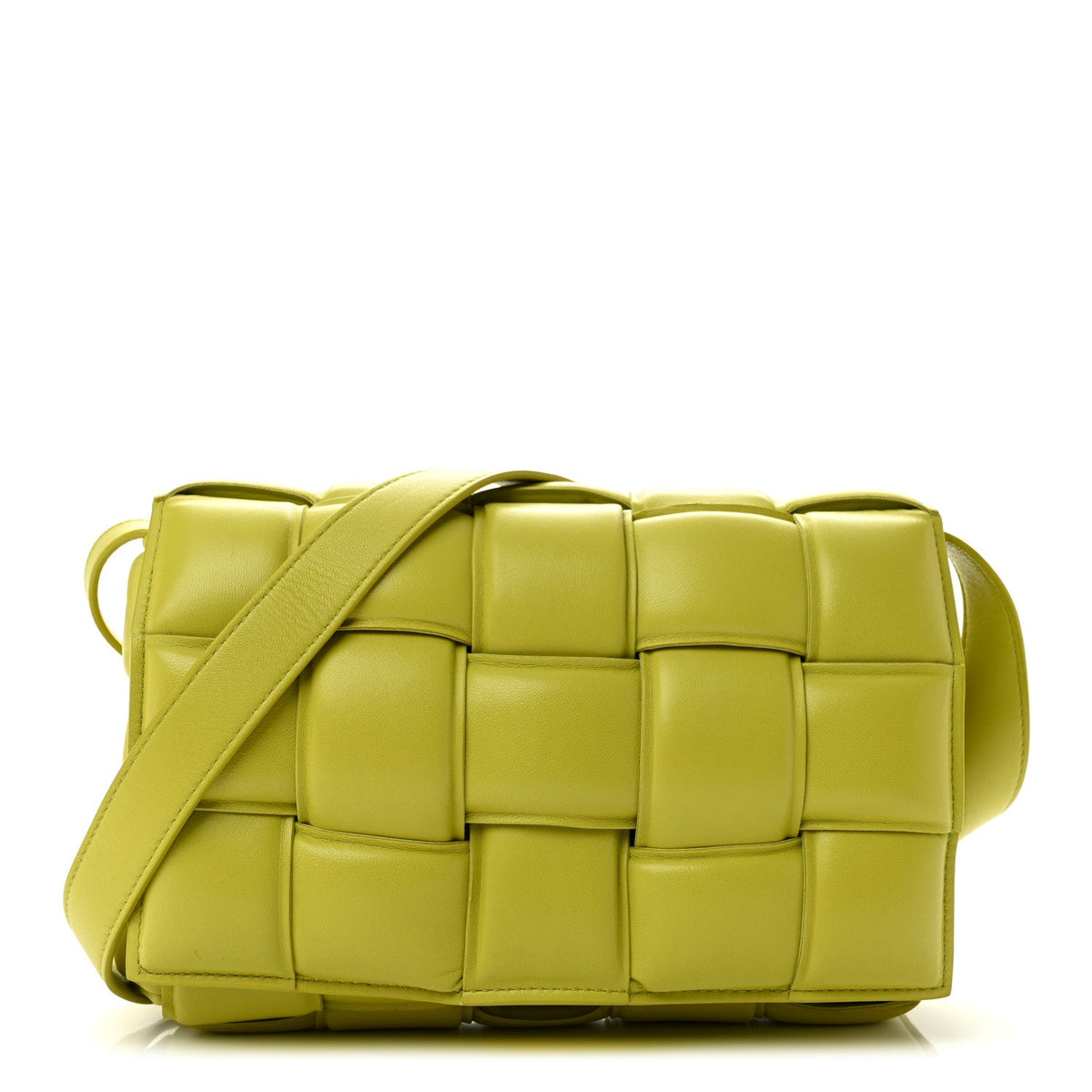Nappa Maxi Intreccio Padded Cassette Crossbody Bag Lime