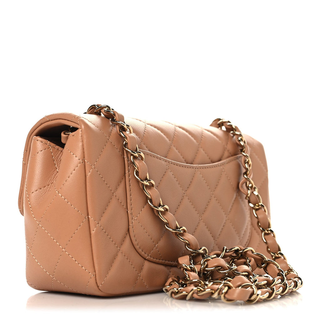 Lambskin Quilted Mini Rectangular Flap Brown