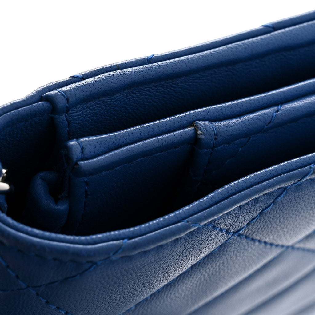Lambskin Quilted Wallet On Chain WOC Blue