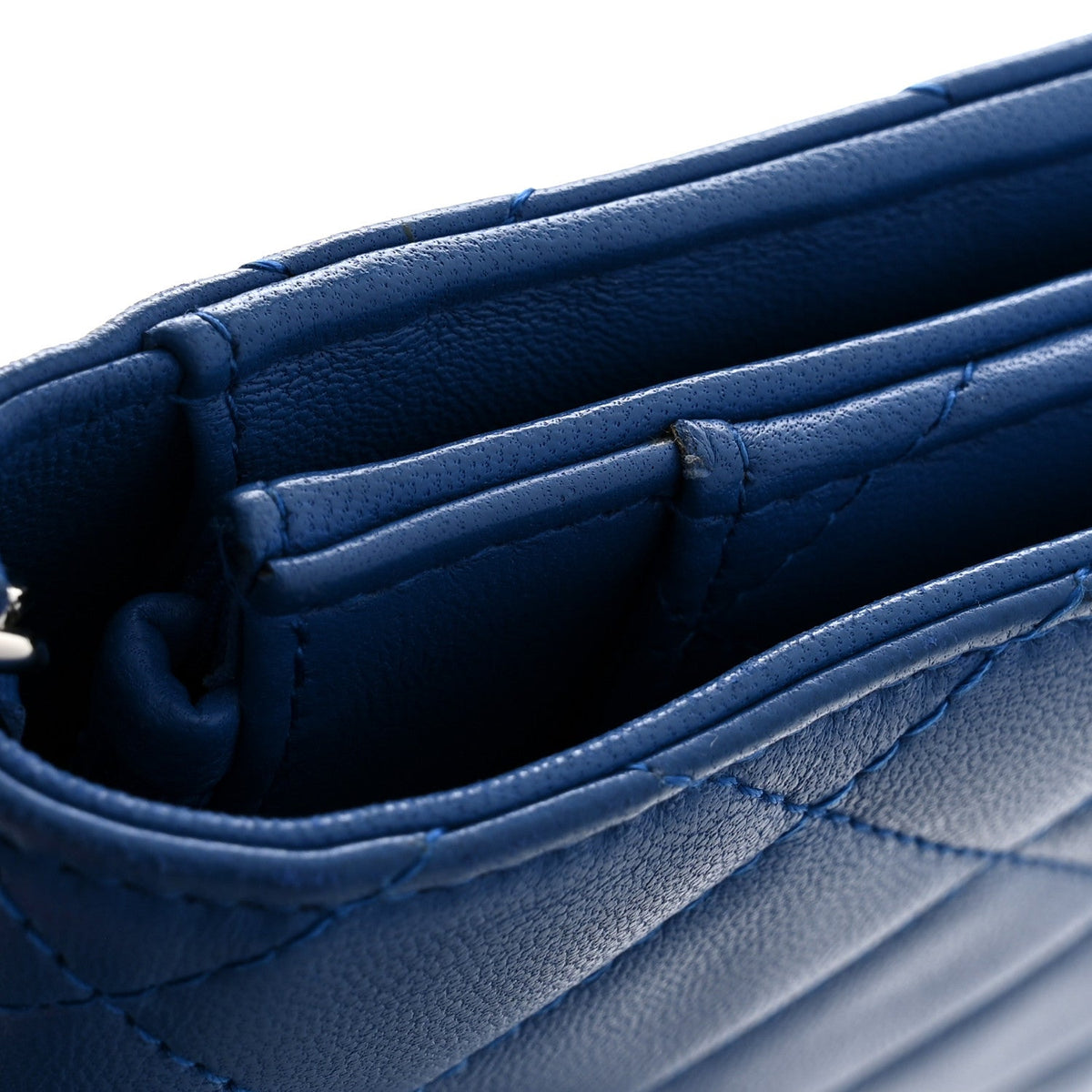 Lambskin Quilted Wallet On Chain WOC Blue