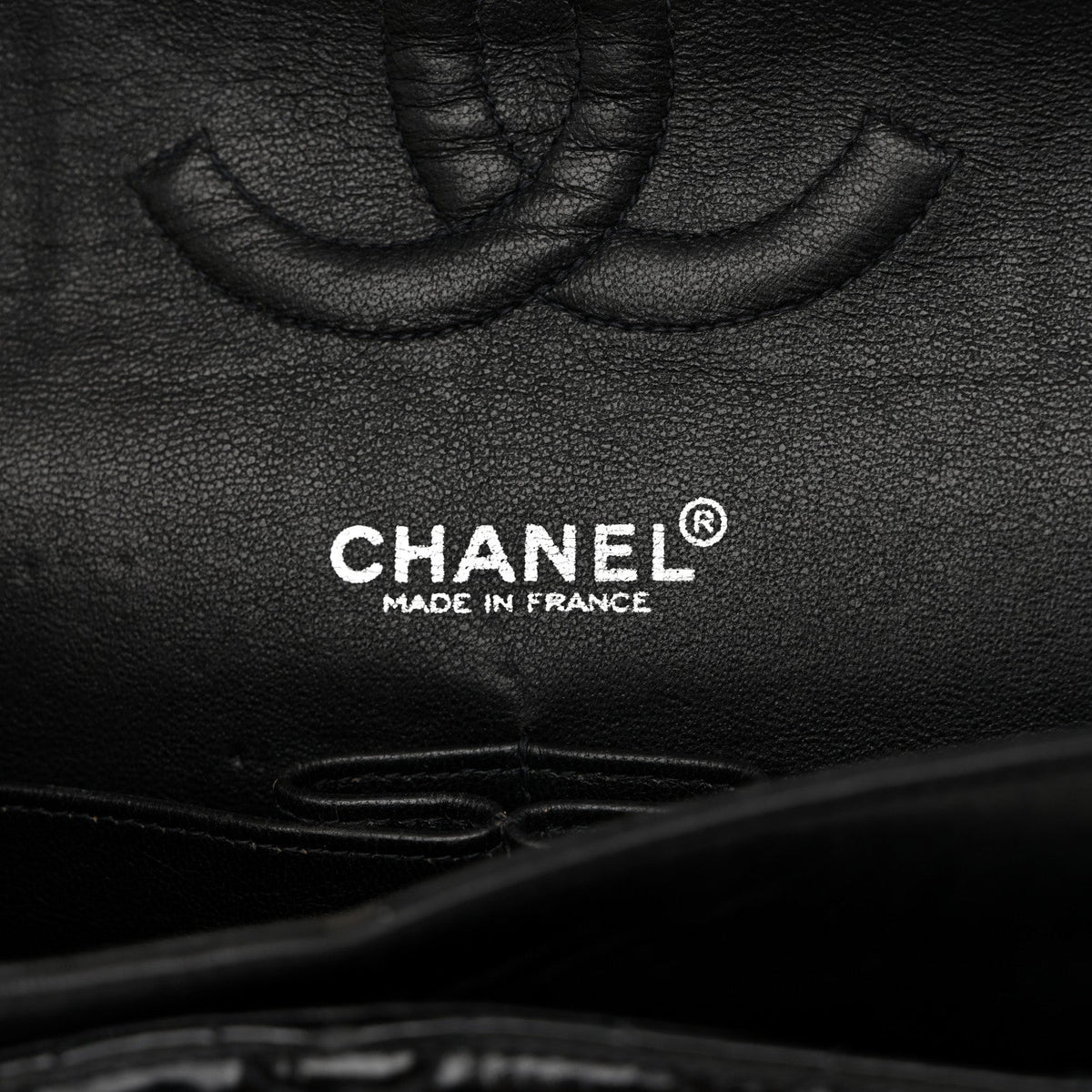 Glazed Calfskin Quilted Medium Double Flap Black