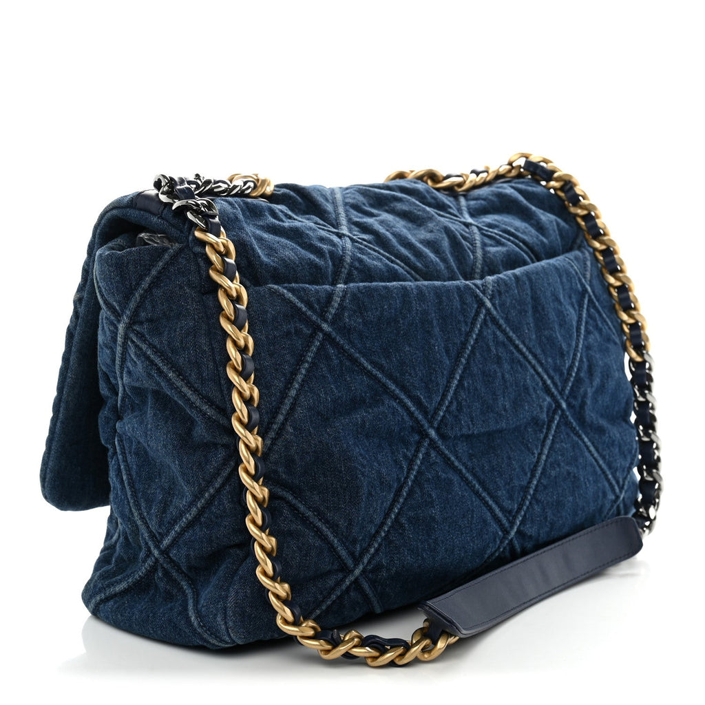 Denim Quilted Maxi Chanel 19 Flap Blue