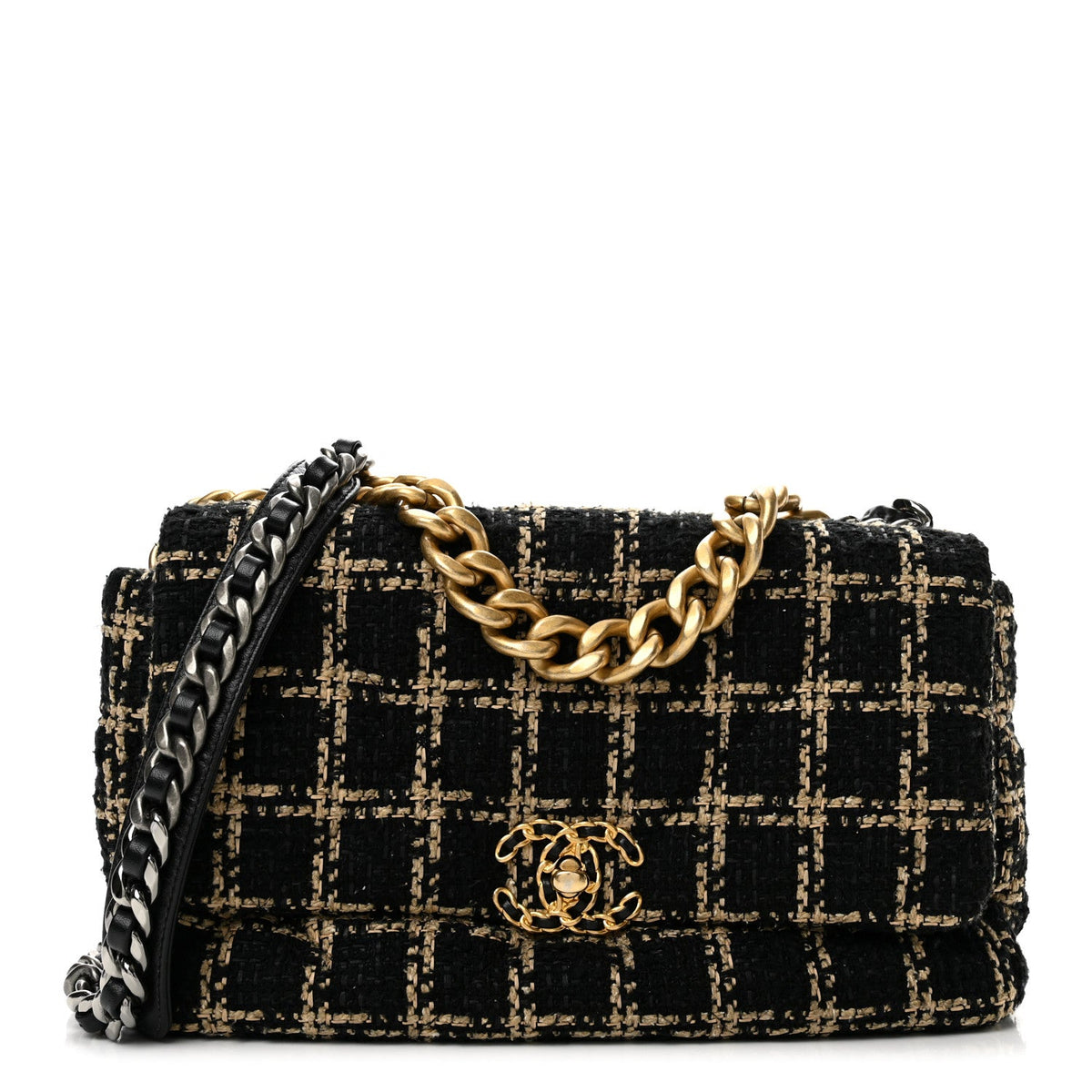 Tweed Quilted Medium Chanel 19 Flap Black Beige