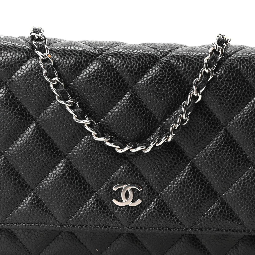 Caviar Quilted Wallet on Chain WOC Black
