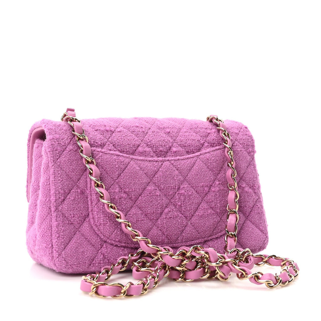 Tweed Quilted Mini Rectangular Flap Purple