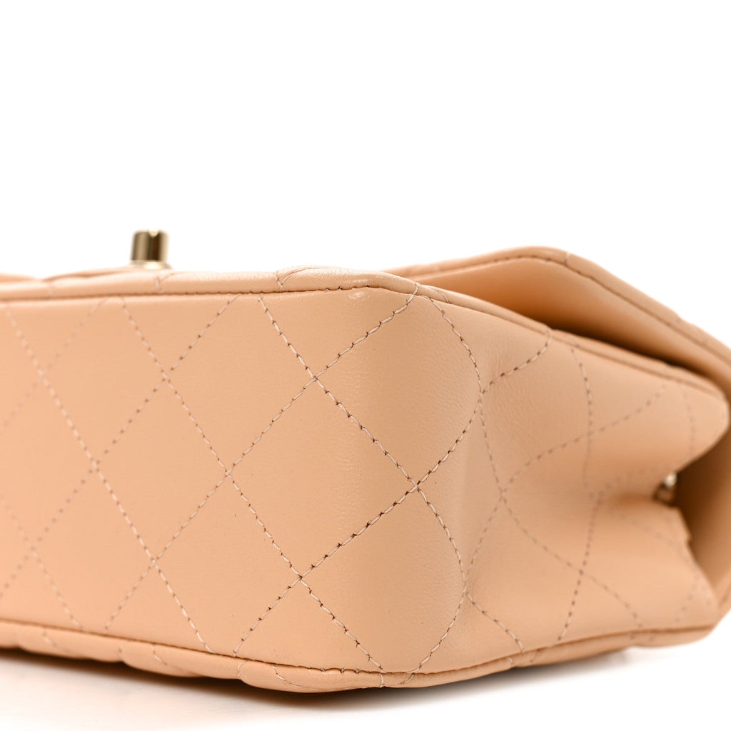 Lambskin Quilted Mini Rectangular Flap Beige