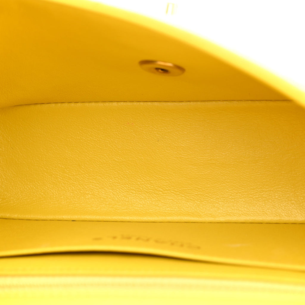 Lambskin Chevron Quilted Mini Rectangular Flap Yellow