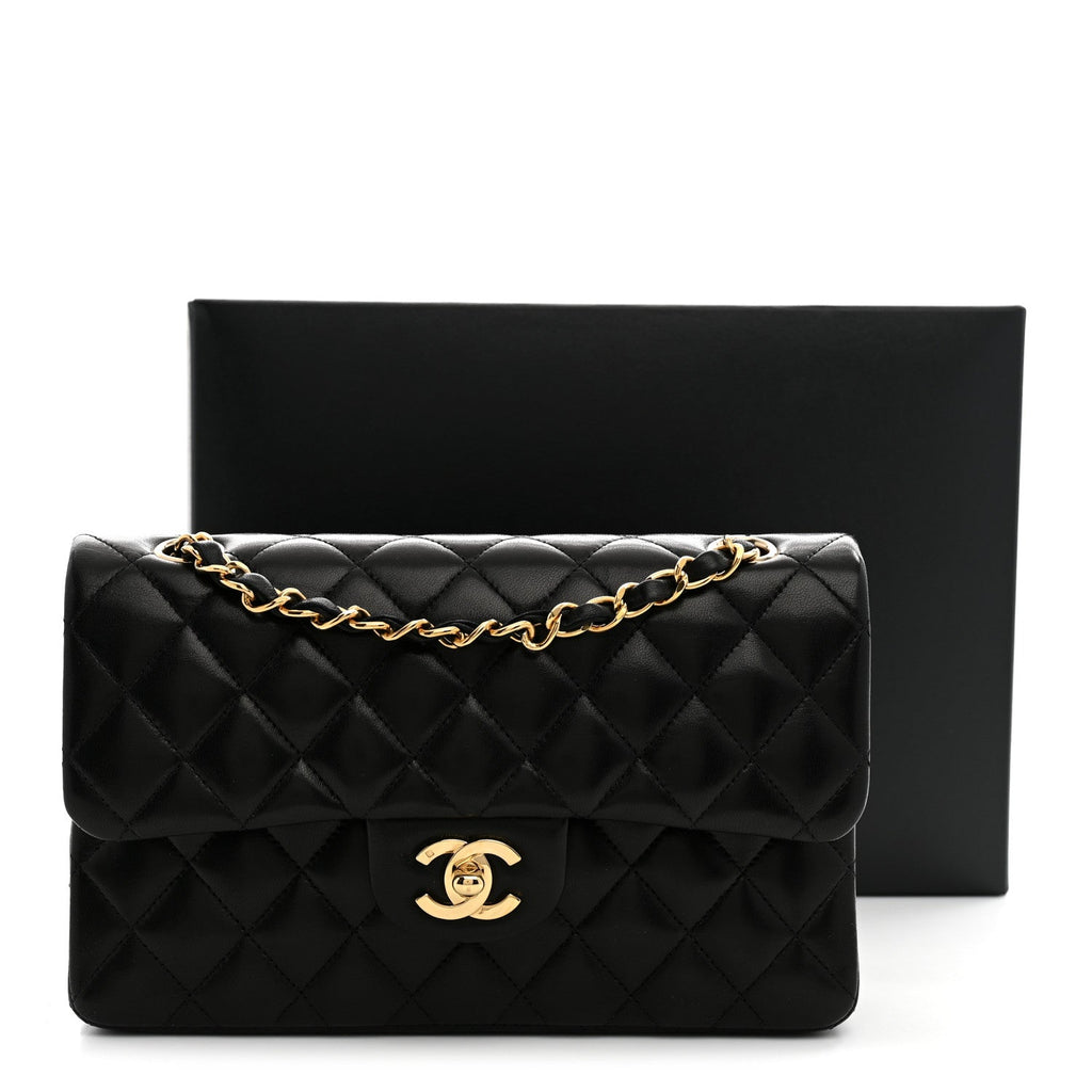 Lambskin Quilted Small Double Flap Black